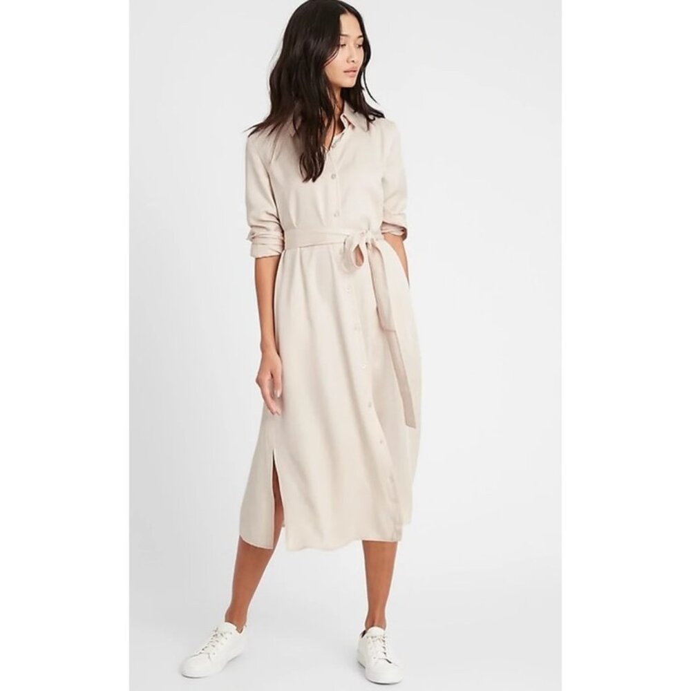 New! Banana Republic Tencel Midi Shirtdress, Ecru White, Size: Petite Small